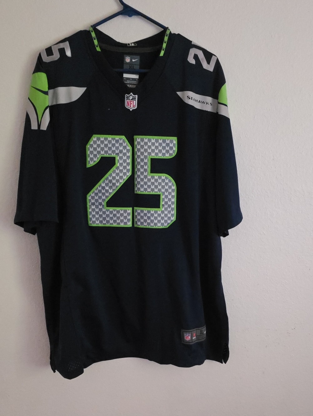 Nike Men's Football Jersey #25 Navy with Neon Green Accents
